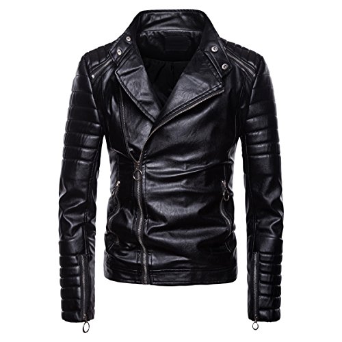 AOWOFS Herren Lederjacke Biker Slim Fit Casual Kunstlederjacke mit Reißverschluss