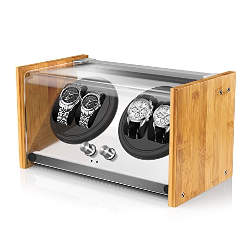 Watch Winder Smith Uhrenbeweger aus Bambusholz und Metall für 4 Uhren, WWS-B2BAM