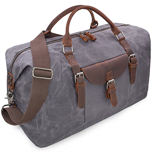 Reisetaschen Herren Leder Wasserdicht Canvas Weekender Tasche Großen Kapazität Reisetasche Unisex Vintage Handgepäck Bag Grau