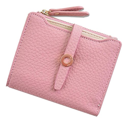 Trada Geldbörse Damen Leder, Portemonnaie Damen Mädchen Fashion Pumping Gürtelschnallen Short Style Damen Geldbörse Wallet Card Bag Geldbörse mit Geschenkbox (Hot Pink)