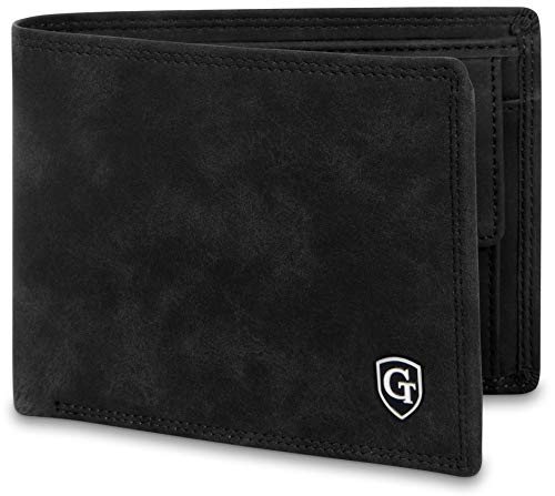 GenTo® Herren Geldbörse Manhattan im Querformat mit Münzfach – TÜV geprüfter RFID, NFC Schutz – Geldbeutel für Männer – erhältlich in 5 Farben | Design Germany (Schwarz Soft)