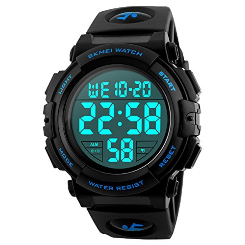Herren Digitale Armbanduhr, Outdoor Laufen 5 Bar wasserdichte militärische Uhren, Cool Sport große Anzeige LED Sportuhr mit Wecker für Herren