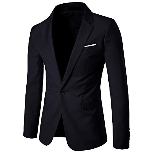 Herren Slim Fit Sakko Blazer Anzug Jacke EIN-Knopf Casual Männer Freizeit Anzugssakko Schwarz L