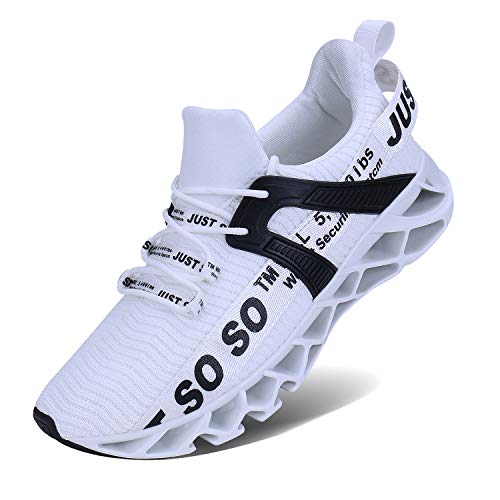 JSLEAP Laufende Schuhe der Männer, die athletische Mode-Tennisblatt-Turnschuhe Laufen Lassen Größe 44 Weiß