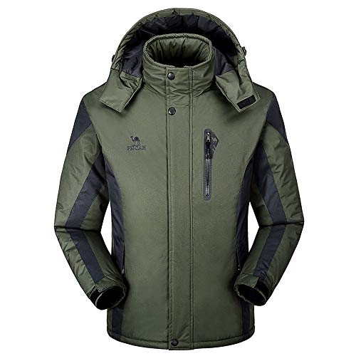 MRULIC Herren Kapuzen Mantel Fleecejacken Winddicht und Regensicher Daunenjacke Wärmemantel Sportmantel Parka zum Skifahren und Klettern(B-Grün,EU-54/CN-5XL)
