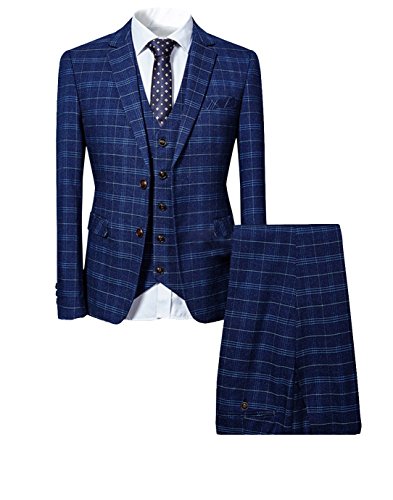 Herren Anzug 3-Teilig Slim Fit für Hochzeit und Party Dunkelblau Large