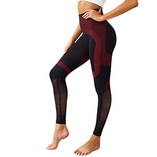 Amcool Sport Leggings Damen Lang mit Hüfttasche Laufhose Capri Fitness Tights Schwarz Muster Yoga Hose Sporthose Jogging Bunt Farbig High Waist