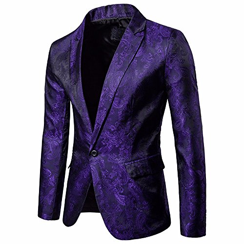 Battnot Herren Anzug Fashion Slim Fit Muster Jacke, Charme Männer Mantel für Hochzeit und Party Business Casual One Button Suit Blazer Regular Fit Blazer Mens Top Coat Outwear Schwarz Rot Lila M-2XL