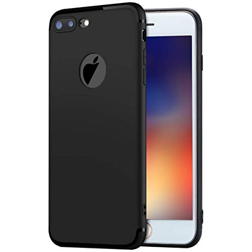 MADIBA Hülle kompatibel mit iPhone 8 Plus iPhone 7 Plus Schwarz Silikon Case Black Design (Ultra Dünn), Federleicht Bumper Cover