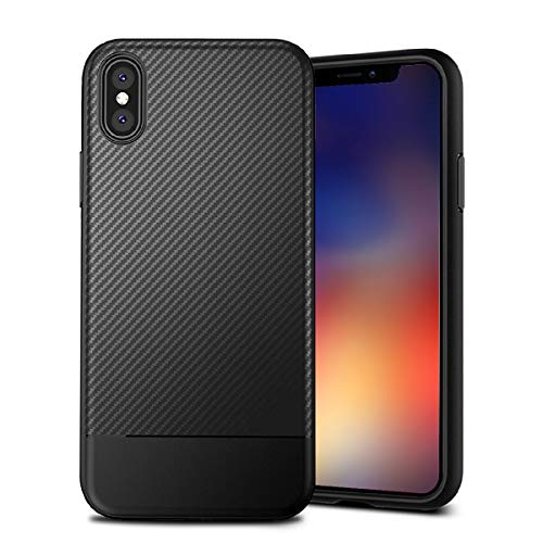 MADIBA Hülle kompatibel mit iPhone X Hülle, iPhone XS Carbon Design Black Case (Ultra Dünn)[FederLeicht] Handyhülle Bumper Cover Schutz Silikon