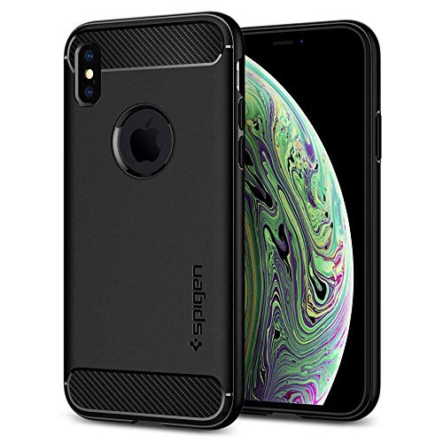 Spigen 057CS22125 Rugged Armor für iPhone XS Hülle, iPhone X Hülle, Robuste TPU Silikon Schutzhülle Stylisch Handyhülle Case Schwarz