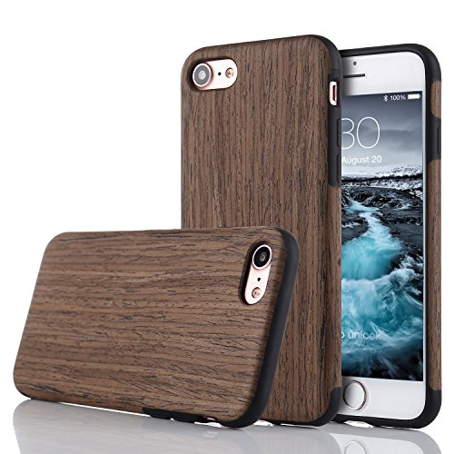 LCHULLE Kompatibel mit iPhone 7/8 (4.7 Zoll), Premium Handmade [Echtes Holz Rücken Flexibel] TPU Silikon Ultra Slim Back Schutzhülle-Schwarzes Rosenholz
