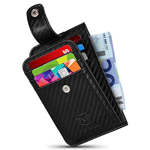 Mirakle Geldbeutel Herren klein, Ausweis- und Kreditkartenetui Kohlefaser mit Münzfach & RFID-Schutz, Geldbörse Kleiner Dünner Praktischer, Brieftasche, Portemonnaie,7 Kartenfächern, Geschenkbox