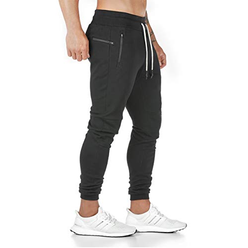 CakCton Herren Jogginghose Sporthose Baumwolle Fitness Slim Fit Hose Freizeithose Joggers Streetwear (Schwarz, Medium)