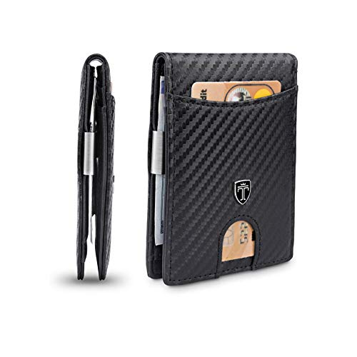 TRAVANDO Geldbeutel Männer mit Geldklammer Seattle Geldbörse Herren Slim Portemonnaie Wallet Portmonaise Geldtasche klein Portmonee RFID Kreditkartenetui Brieftasche Kartenetui Carbon Geldclip Etui