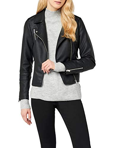 ONLY Damen onlGEMMA Faux Leather Biker OTW NOOS Jacke, Schwarz (Black Black), Medium (Herstellergröße: 38)