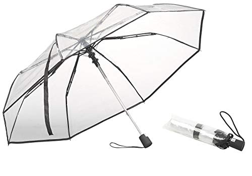 Carlo Milano Regenschirm: Stabiler Automatik-Taschenschirm mit transparentem Dach, Ø 100 cm (Schirm transparent)
