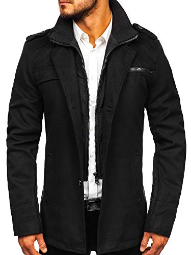 BOLF Herren Mantel mit Reverskragen Wintermantel eleganter Look Coat PPM 8856 Schwarz M [4D4]