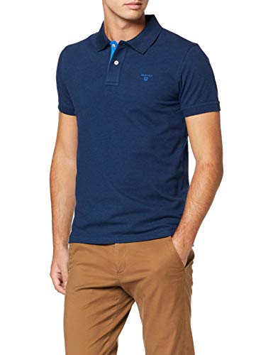 GANT Herren Contrast Collar Pique SS Rugger Poloshirt, Blau (Dark Indigo Melange 901), Large (Herstellergröße: L)