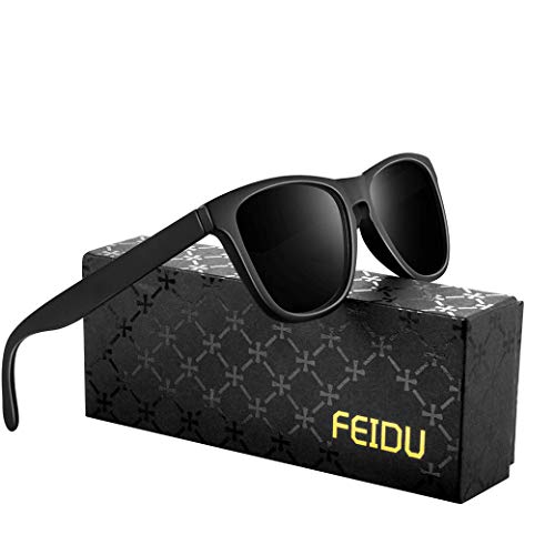 FEIDU Retro Polarisierte Damen Sonnenbrille Herren Sonnenbrille Outdoor UV400 Brille für Fahren Angeln Reisen FD 0628 (Schwarz, 60)