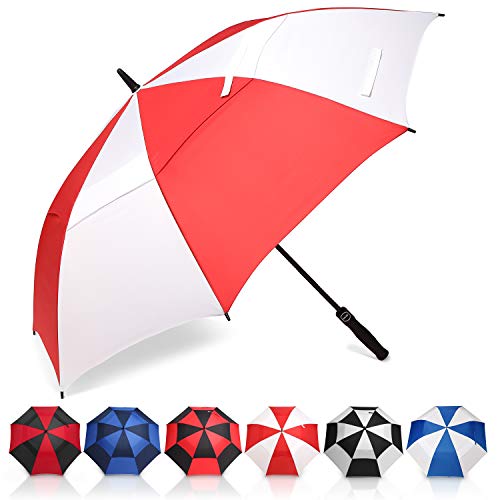 Eono by Amazon – 68 Inch Automatische Öffnen Golf Schirme Extra Große, Übergroß Doppelt Überdachung Belüftet Golfschirme, Winddicht wasserdichte Stock Regenschirme, Reise Golfschirm, Rot/Weiß
