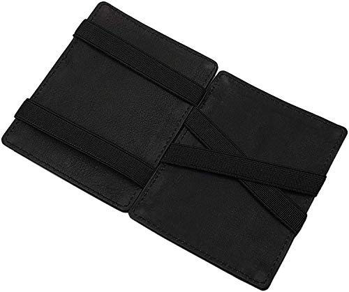 Rind-Nappa Leder Magic Wallet Kreditkartenetui und Geldbörse / Geldbeutel / Portemonnaie / Portmonaise / Geldtasche / Portmonee in Einem MJ-Design-Germany in Schwarz