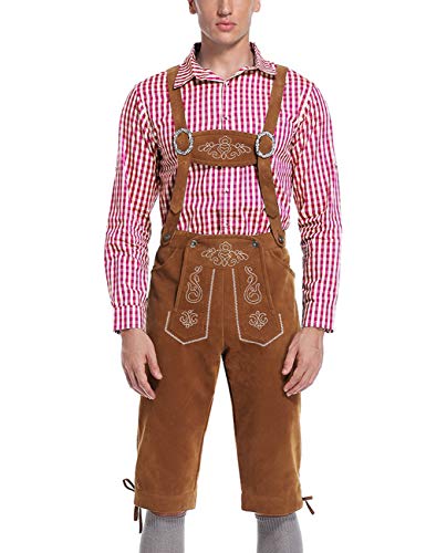 KOJOOIN Trachten Set Herren Lederhose Trachten Weste Trachtenlederhose Kniebundhose mit Trägern für Bayerisch, Oktoberfest, Hochzeit (Verpackung MEHRWEG)
