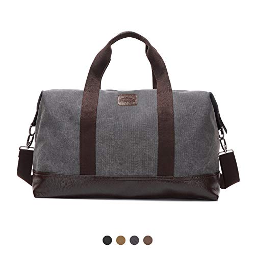 Overmont 36I Vintage Canvas Unisex Reisetasche Gym Tasche Weekender Tasche Handgepäck Sporttasche für Reise am Wochenend Urlaub Khaki/Schwarz/Grau/Militärgrün/Braun