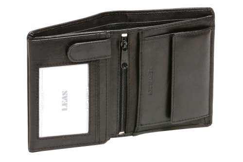LEAS Geldbörse Herren mit RFID Schutz kompakt, Herren Geldbeutel flach RFID Folie in Echt-Leder, Portmonee im Hochformat, schwarz