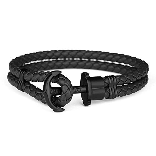 PAUL HEWITT Bundle Anker Armband PHREP – Lederarmband für Männer (Schwarz), Herren Armband mit Anker Schmuck aus IP-Edelstahl (Schwarz) + Geschenkverpackung