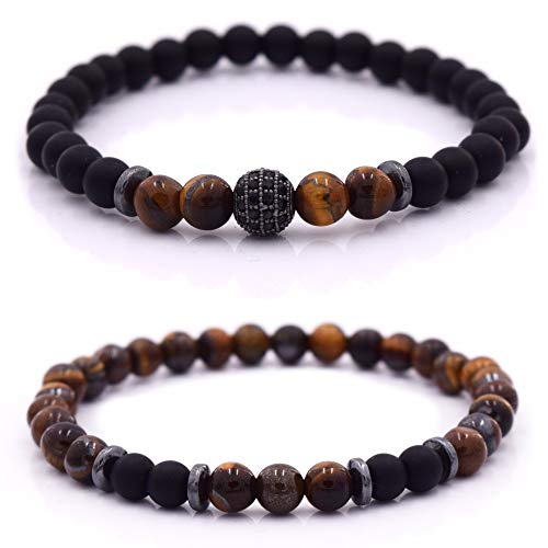 Armband Männer mit Perlen, Herren Armband, Perlenarmband Unisex in verschiedenen Farben (Braun – Schwarz)