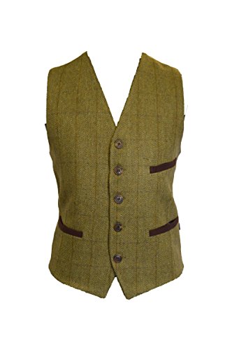 Herren Anzugweste aus Tweed mit Teflon – Dunkles Salbeigrün/Helles Salbeigrün – Größen XS bis XL