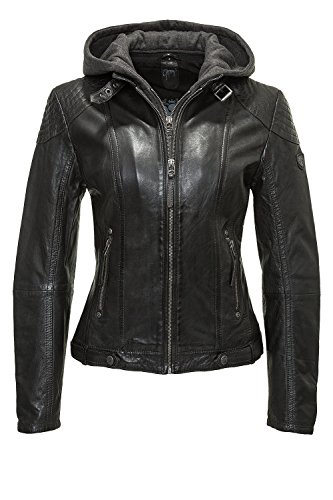 Gipsy Damen Lederjacke mit Kapuze im Biker Look Schwarz, L