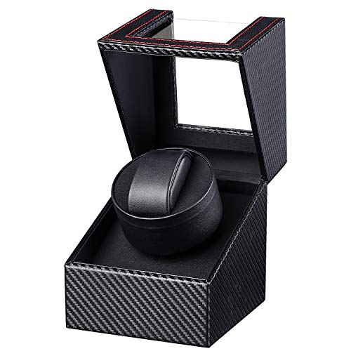 Automatische Uhrenbeweger Box, Gifort Single Uhrenbeweger PU Leder Uhrengehäuse mit leisem Motor, Batteriebetrieb oder Netzteil