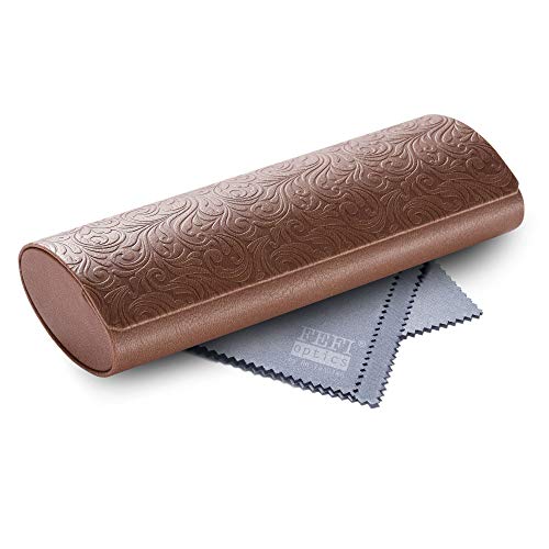 FEFI – Klassisches Hardcase Brillenetui im Relief-Leder-Look – mit Magnetverschluss und weichem Innenfutter – inklusive hochwertigem Brillenputztuch/Microfasertuch (Hellbraun)
