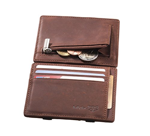 ⌊SMART⌋ Magic Wallet aus exklusivem Naturleder mit praktischem Münzfach, RFID-Schutz und Edler Geschenkbox I Schlankes Premium Portemonnaie von fluffy fox® (Fuchsbraun)