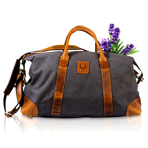 Premium Reisetasche & Sporttasche aus Leder und Canvas für Damen & Herren I Vintage Weekender für Kurzreisen I Geräumige Handtasche für Handgepäck & Reisegepäck I Sporttasche Braun I TB33 Corno d'Oro