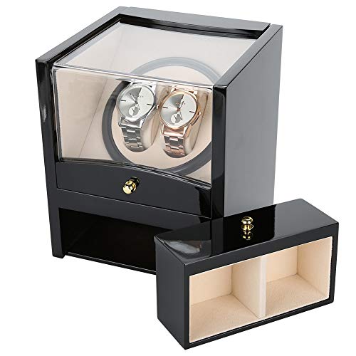 Automatischer drehbarer Uhrenwickelkoffer, Aufbewahrungskoffer für Uhr und Uhr, Klavierlack/weiches Samtfutter Kratzfeste Innenausstattung, 2 + 2 Gitter