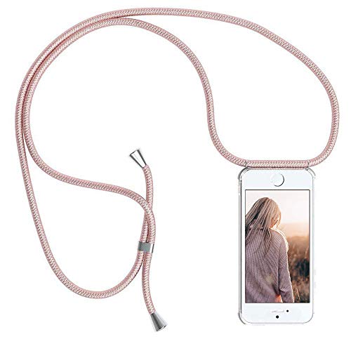 YuhooTech Handykette Kompatibel mit iPhone 5 / 5S / SE, Smartphone Necklace Hülle mit Band – Handyhülle mit Kordel Umhängenband – Schnur mit Case zum umhängen in Rose Gold