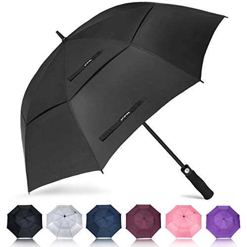 ZOMAKE Automatisches Öffnen Golf Regenschirm 172,7 cm Oversize Extra Groß Double Canopy belüftet Winddicht wasserdicht Stick Schirme(Schwarz)