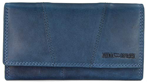 Hill Burry Vintage Leder Damen Geldbörse Portemonnaie Geldbeutel Portmonee aus weichem Leder in blau – 17,5x10x3cm (B x H x T)
