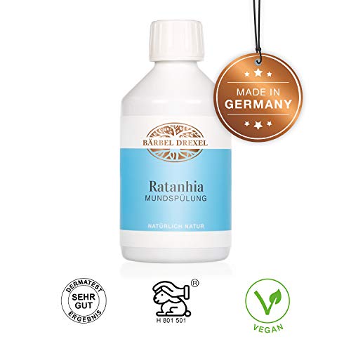 BÄRBEL DREXEL® Ratanhia Antibakterielle Mundspülung + Ätherische Öle, Gegen Mundgeruch, Ratanhia Wurzel (300ml) 100% Vegane Herstellung Deutschland Zahnfleischpflege, Zahnspülung, Frischer Atem