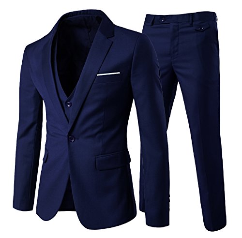 Slim Fit  3-Teilig Business Herrenanzug ein Knopf Smoking,Marineblau, Gr. L