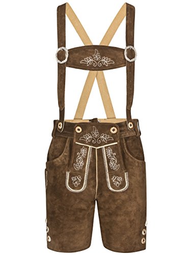 Herren Feldberg Lederhose kurz Trachtenlederhose Oktoberfest Trachtenhose Männer kurz (48, mittelbraun)