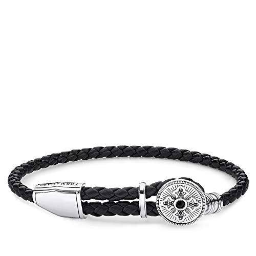 THOMAS SABO Herren Lederarmband Kreuz 925er Sterlingsilber, Geschwärzt A1861-949-11