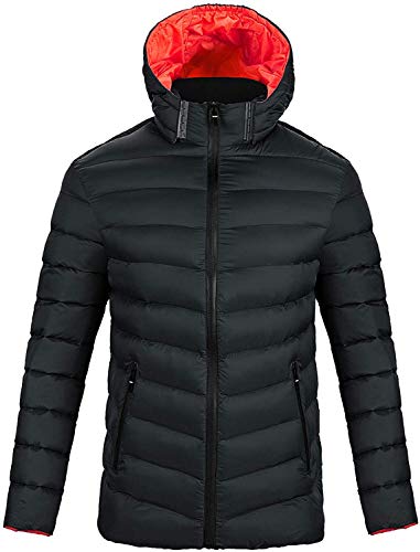 SwissWell Herren Daunenjacke Ultraleicht Winddicht Jacke Winterjacke Steppjacke Daunenmantel Wintermantel Übergangsjacke Warme Jacke mit Kapuze für Freizeit Sport Reisen Schwarz-Orange M
