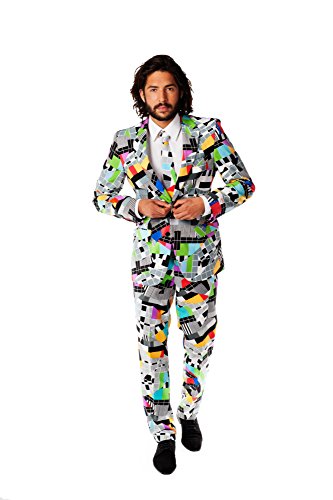 OppoSuits Karnevalskostüme Herren festlichem Druck Anzug mit Krawatte, Mehrfarbig, 48
