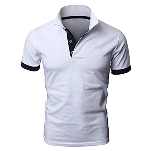 Herren T Shirt Poloshirt Slim Fit Stretch Kurzarm Patchwork Polohemd Polo Shirts Basic T-Shirt Bluse Zhen+ Männer Baumwolle Sport Tank Tops Hemden Sweatshirt Gemütlich Oberteile (M, Weiß)