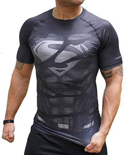 Khroom® Herren Funktionsshirt Kurzarm atmungsaktiv im Helden Design (Superman B Black, L)