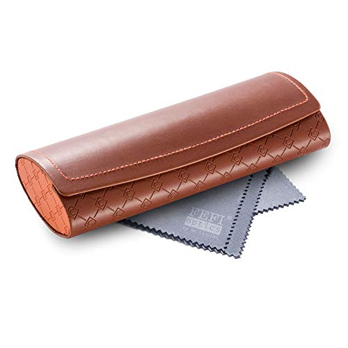 FEFI – Elegantes Hardcase Brillenetui in Leder-Optik – inklusive Brillenputztuch/Microfasertuch (Braun)